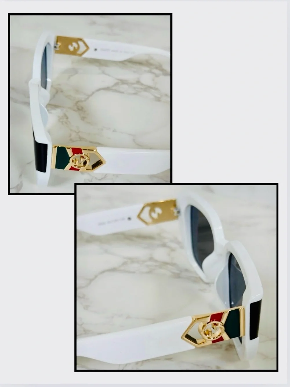 SUNGLASSES: Luxury White, Red, Green w/Golden Accents & GG Monogram, NWOT